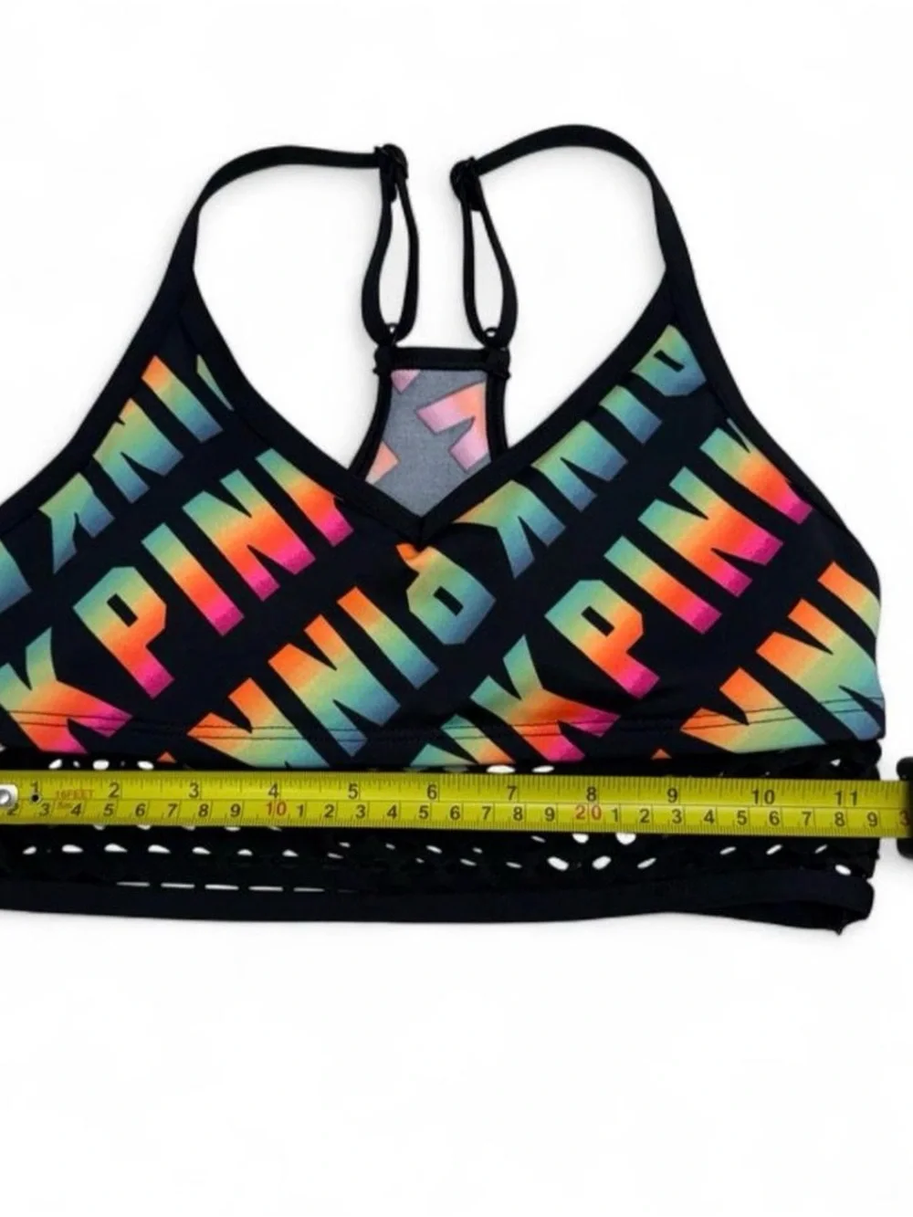 PINK Victoria's Secret Black Sports Bikini Top with Rainbow Logo Size XS